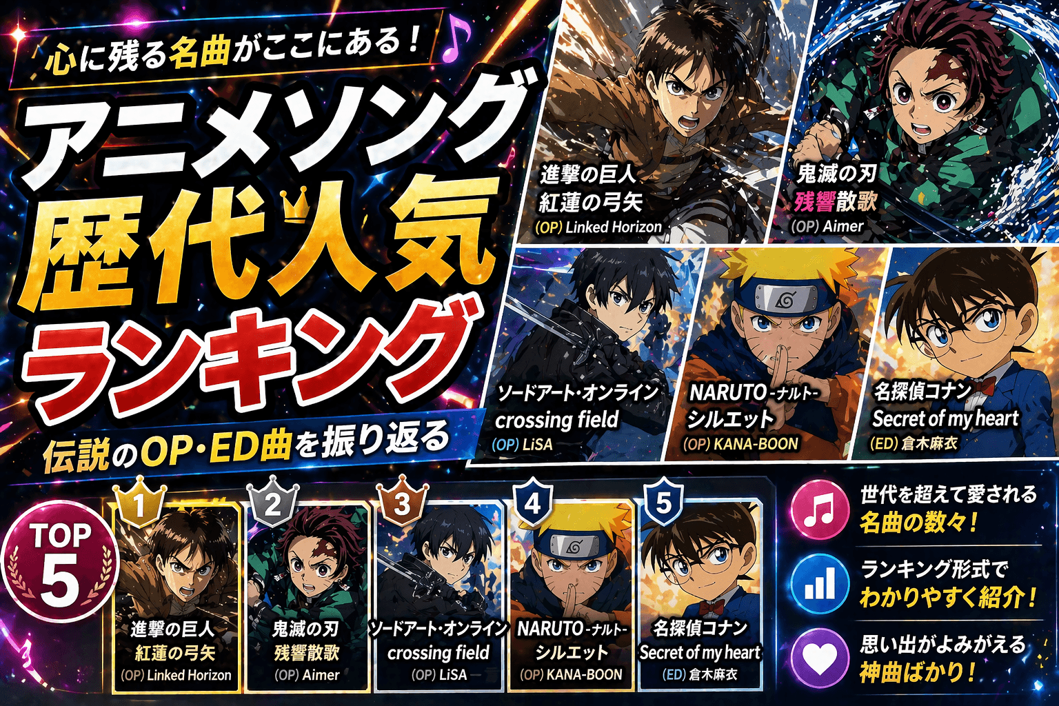 アニメソング歴代人気ランキング|伝説のOP・ED曲を振り返る